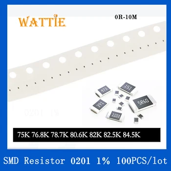 SMD резистор 0201 1% 75K 76,8 K 78,7 K 80,6 K 82 K 82,5 K 84,5 K 100 бр./лот микросхемные резистори 1/20 W 0,6 мм * 0,3 мм