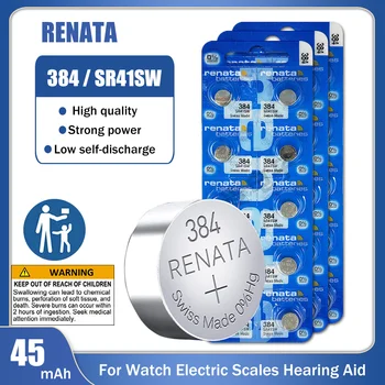 100% Оригинален Renata 384 SR41SW 1,55 В Сребристо-Оксидный Батерия За Часовници, Играчки, Тежести AG3 LR41 392A LR736 V3GA 192 Бутон Монетен елемент