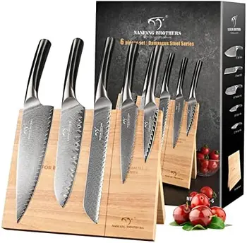 Комплект кухненски ножове комплект кухненски ножове от дамасской стомана VG10 от 6 теми с дървен държач за ножове, професионален нож на главния готвач wi