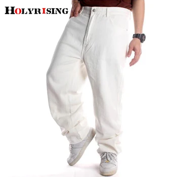 Holyrising calça jeans feminina Бял деним от памучен удобна материя, Дънки за мъже, Свободни, по-големи размери 32-46, широки панталони 남자 바지 NZ330