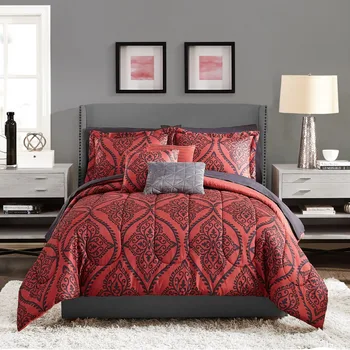 Червено-черна дамасская легло в торба от 10 теми, комплект одеяла Queen с чаршафите