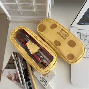 Креативна чанта за писалки с крем сирене, Голяма чанта голям за канцеларски принадлежности с цип, многофункционална чанта за съхранение