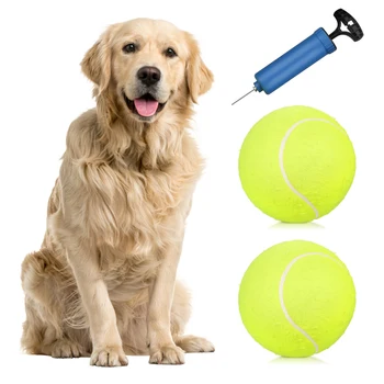 2 елемента 9,5-цолови Гигантски топки за тенис голям размер, Надуваема топка за тенис с помпа, играчки топки за кучета, забавни домашни любимци, кучета, котки