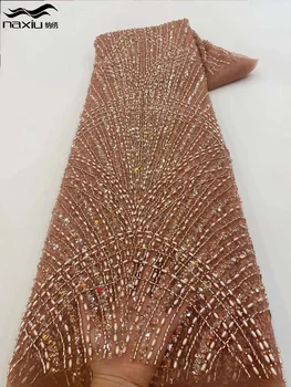 Madison-Луксозна френска лейси плат с тежки мъниста, Африкански пайети, Дантела и плат, за да оформите за нигерийски сватбена рокля, високо качество
