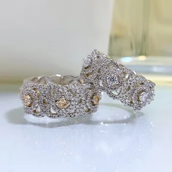 Очарователен пръстен с диамант в цветния лаборатория, 100% истинско сребро 925 проба, вечерни сватбени пръстени за жени, бижута подарък за младоженци