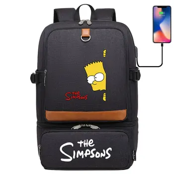 Disney The Simpsons за момичета и момчета, детски училищни чанти с изолирани на кабинета, USB водоустойчива раница-хладилник, чанта за пикник за обяд