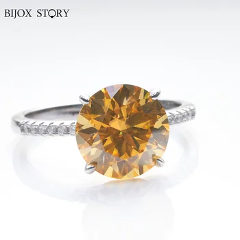 Оригинален пръстен от Сребро 925 проба Кръгла Диамантена диаманти, 5 Карата 11 мм С диамантен пръстен Последния тест D Цвят Жълт Муассанит Сватбени бижута, изработени от скъпоценни камъни