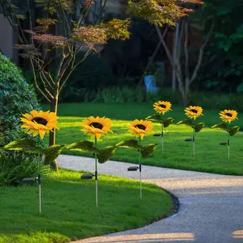 Украса на градината, на ярка слънчева светлина под формата на семки, 3-главоболие, led водоустойчива лампа във формата на фалшив жълти цветя за празника пейзаж на открито