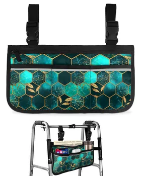 Мраморна текстура под формата на сот цвят на Морска вълна, чанта за инвалидна количка с джобове, Подлакътници, Странични чанти, Пешеходната рамка за електрически скутер, чанта за съхранение