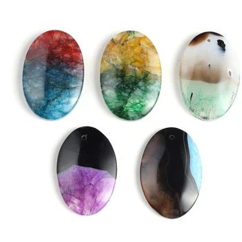 4 бр. Висулки от естествен камък с Овална форма, случайни, лечебен цветни агатовый камък за бижута, колие