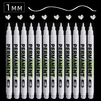 12 Опаковки Бели Мазни маркер химикалки 1 мм за Еднократна употреба, Мастило са Водоустойчиви, не выцветающие, нетоксични, С ниско миризма, standalone, маркировъчна писалка за рисуване