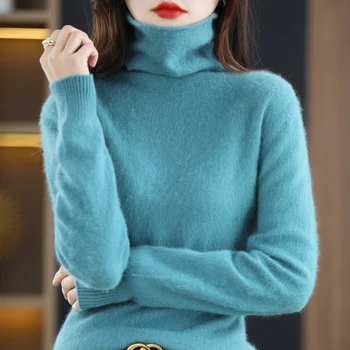 Вълнен пуловер с висока яка, Дамски пуловер 2023, Есенно-зимния вязаный пуловер, Безплатно спускане, Модерен основен топ