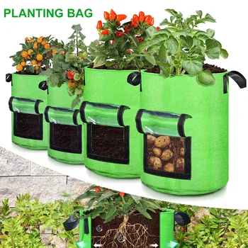 2 елемента Градински чанти за отглеждане Дишащи чанти за растенията с прозрачен прозорец с капак за достъп Засаждане на Трайни чанти Чанта за уличните саксии за