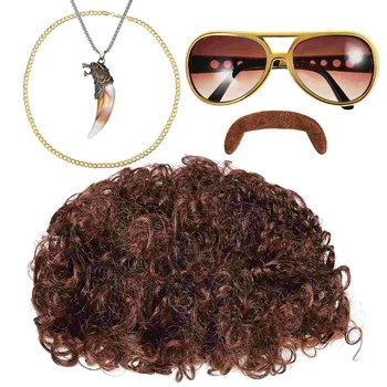 1 Комплект Слънчеви очила с външен брада, веригата на врата му, подпори за парти в стил 70-те, аксесоари за костюми в стил Диско