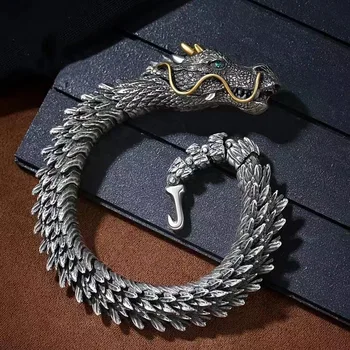Властен самоличността на Ръчно изработени Ретро тайландски сребърен триизмерен кран, мъжка гривна, Творчески хип-хоп, проблематичен дракон