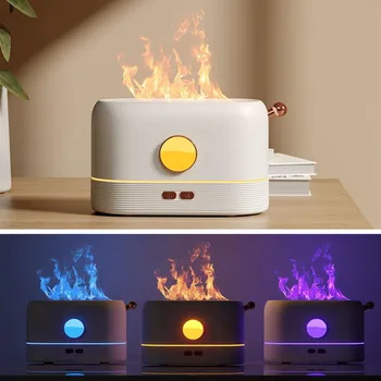 3 цвята Лампа-овлажнител за въздух с пламък, дифузор етерично масло, ароматни ултразвукова туманообразователь, USB имитация на пламъка, лека нощ