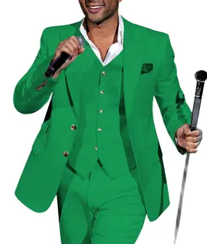 Мъжки костюми Slim Fit с Ревери, Всекидневни, Комплект от 3 теми, Бизнес Смокинги за Младоженеца, Сиво, Зелено, цвят Шампанско, за Официална Сватба (Сако + Панталон + Елек)