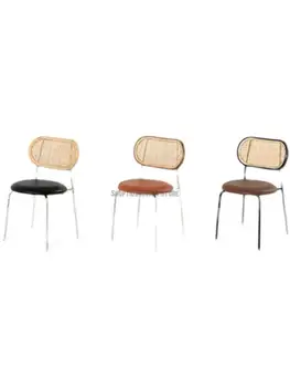 Трапезария стол от ратан в ретро стил, кожен дизайнерски стол за заведение, дом тоалетка, стол, кафе в семейството, стол с облегалка, работен стол