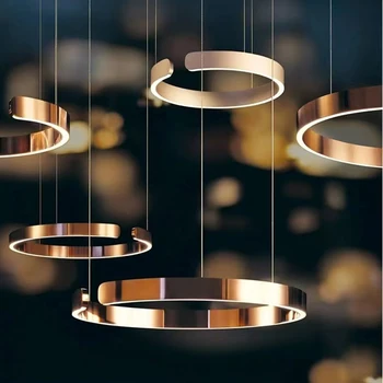 Полилей в скандинавски минималистичном потолочном led пръстен, окачен лампа, полилей за трапезария, спалня, хол, домашен интериор, съвременните кръгла лампа