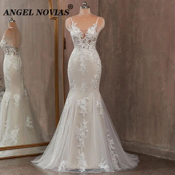 ANGEL NOVIAS Реколта Дълги Сватбени рокли стил Русалка в стил Бохо с бретельками, Vestidos De Boda 2023, Сватбената рокля 62514