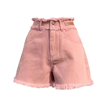 2023 Нови Корейски летни Розови дамски шорти, Дънки с висока талия, Модерни ежедневни дънкови панталони Y2k, широки, тънки сладки Улични панталони