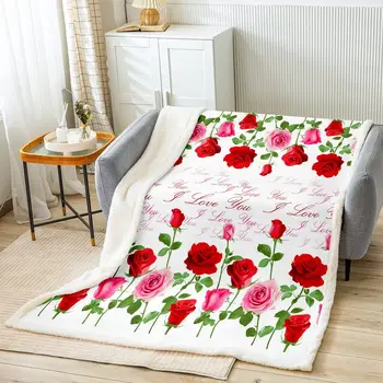 Червено-розово Плюшевое одеяло с цветовете на роза, акварел разпечатки във формата на листа, покривки за легла, подарък за дома, романтичен подарък за Свети Валентин