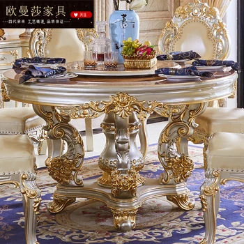 Кръгла маса с мраморна повърхност от масивно дърво, европейският маса и столове за вилата, стол, във връзка с превръщането на маса, домакински кръгла маса златен цвят
