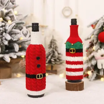 Вязаный ръкав за бутилки вино, Празнична възли калъфи за бутилки вино, ръчно изработени, Колан на Дядо Коледа, дизайн елфи за коледа шампанско, бира