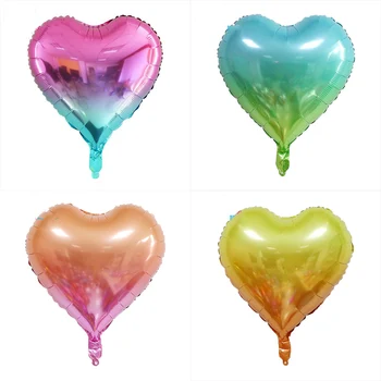 5 бр. балони от фолио във формата на Тестени сърцата, 18 инча, с Преливащи се цветове Градиентные Гелиевые балони във формата на сърца за Рожден Ден, Детски душ, Сватбена декорация